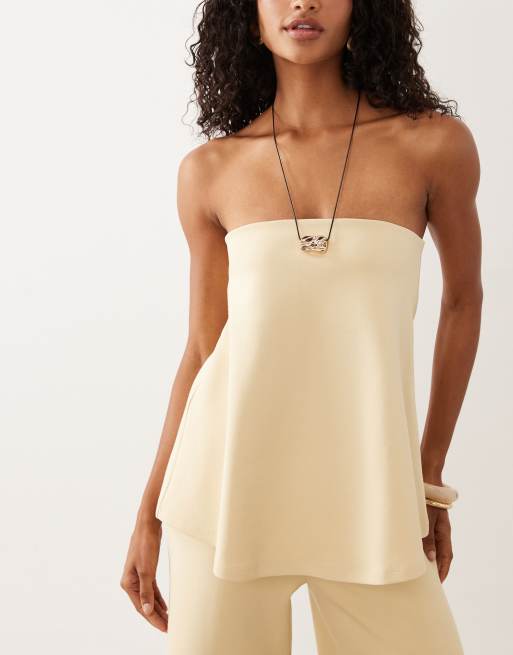 ASOS DESIGN interlock floaty bandeau top co-ord in buttermilk, 3 of 4