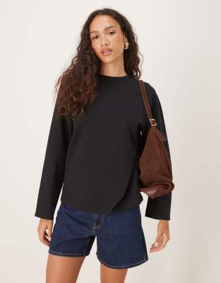Asos Design Interlock Front Seam Long Sleeve T-shirt In Black