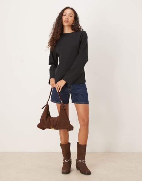 ASOS DESIGN interlock front seam long sleeve t-shirt in black - view 2