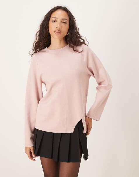 ASOS DESIGN interlock front seam long sleeve t-shirt in pink - view 1