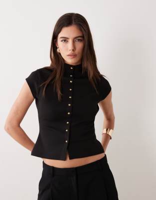 ASOS DESIGN interlock funnel button front top in black