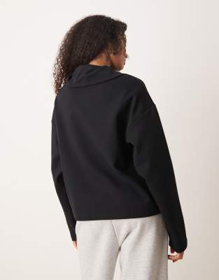 Asos Design Interlock Half Zip Sweatshirt In Black