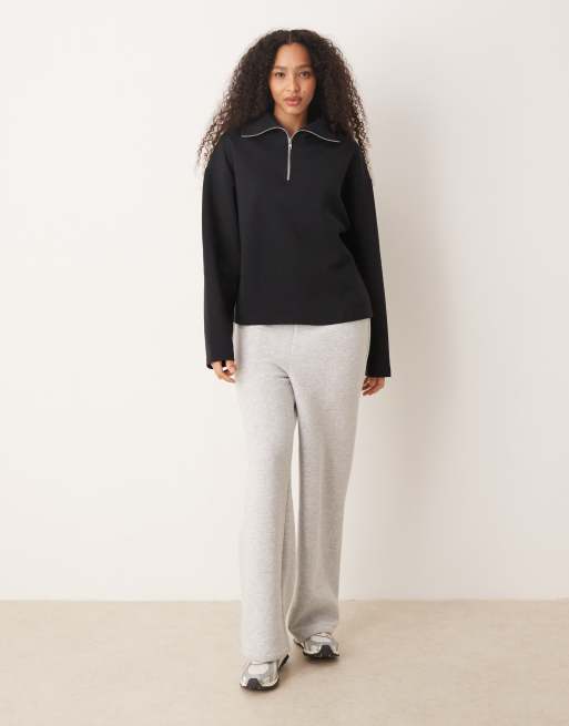 ASOS DESIGN interlock half zip sweatshirt in black, 4 of 4