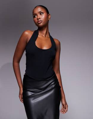 Asos Design Interlock Halter Neck Top With Boning In Black