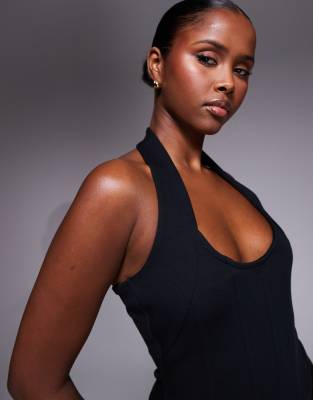 Asos Design Interlock Halter Neck Top With Boning In Black