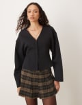 [ASOS DESIGN] ASOS DESIGN interlock hook and eye long sleeve top in black S BLACK