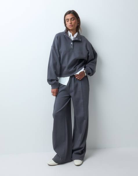 ASOS DESIGN interlock jogger with pleat in charcoal grey - view 1