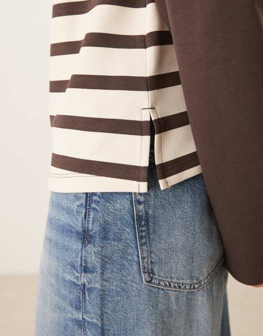 ASOS DESIGN interlock long sleeve contrast t-shirt with chocolate stripes