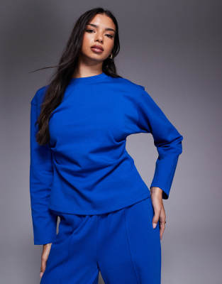 ASOS DESIGN interlock long sleeve corset t-shirt in blue - part of a set