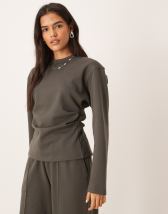 ASOS DESIGN interlock wide leg pants in charcoal - part of a set