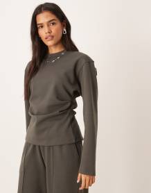 ASOS DESIGN interlock wide leg pants in charcoal - part of a set