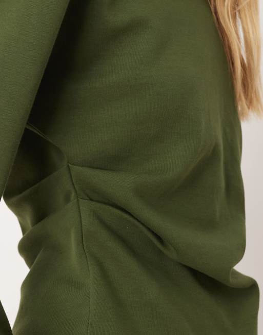 ASOS DESIGN interlock long sleeve corset waist top in khaki - part of a set, 2 of 4