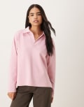 [ASOS DESIGN] ASOS DESIGN interlock long sleeve rugby top in mauve-Pink M BLEACHED MAUVE