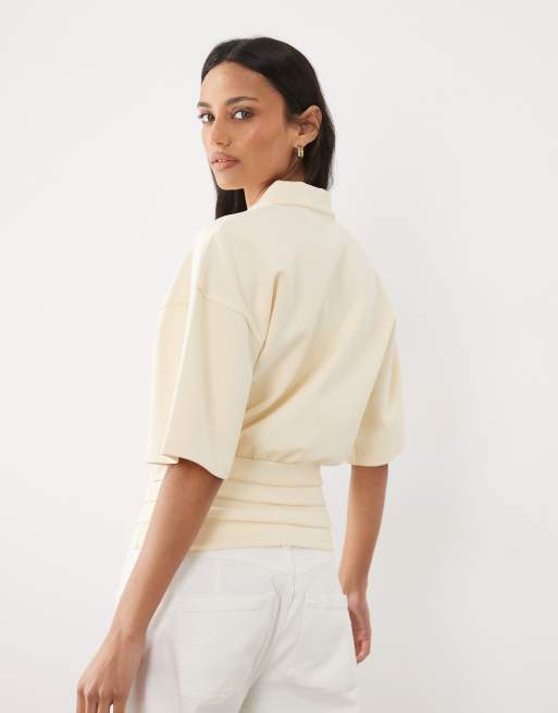 ASOS DESIGN – Interlock-Oberteil in Buttermilchgelb mit Taillendetail, 3 von 4