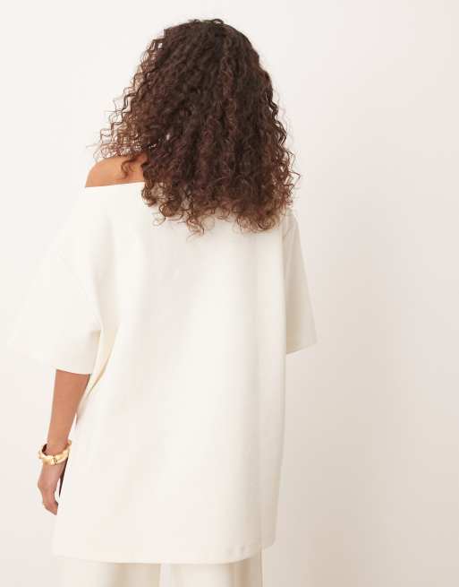 ASOS DESIGN interlock off shoulder sweat in coconut milk (part of a set)