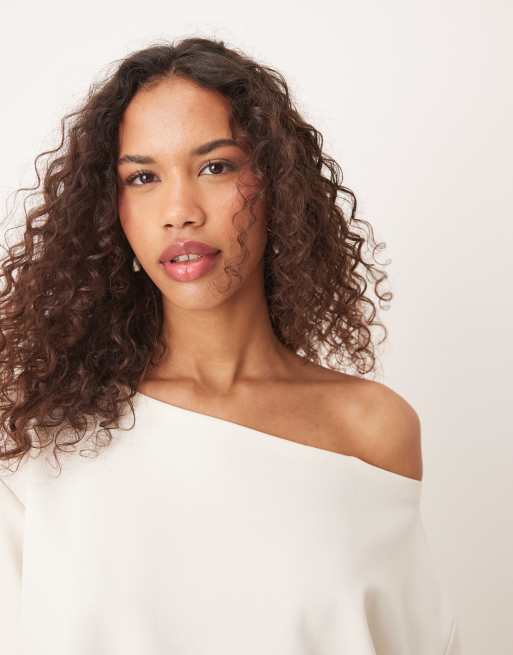 ASOS DESIGN interlock off shoulder sweat in coconut milk (part of a set)