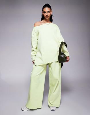 Asos Design Interlock Off Shoulder Sweatshirt In Green
