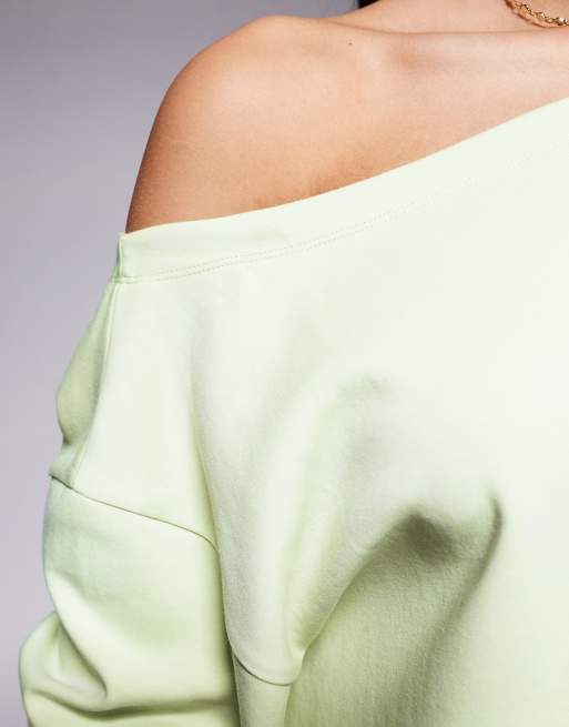 ASOS DESIGN interlock off shoulder sweatshirt in pastel green - part of a set