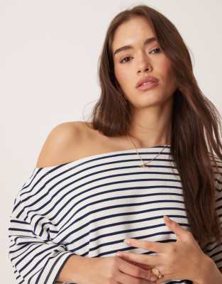 Asos Design Interlock Off The Shoulder T-shirt In Multi