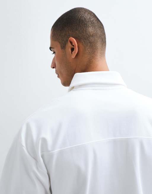ASOS DESIGN Interlock oversized boxy polo in white, 4 of 5