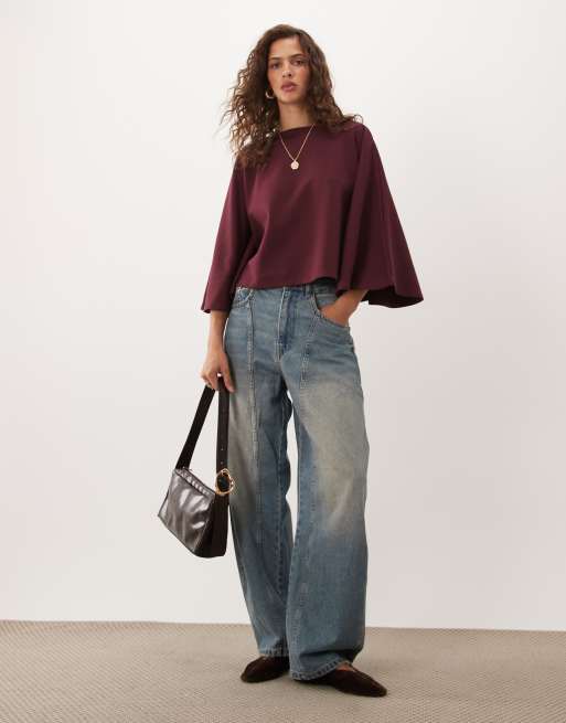 ASOS DESIGN interlock oversized cape style top in burgundy, 2 of 4