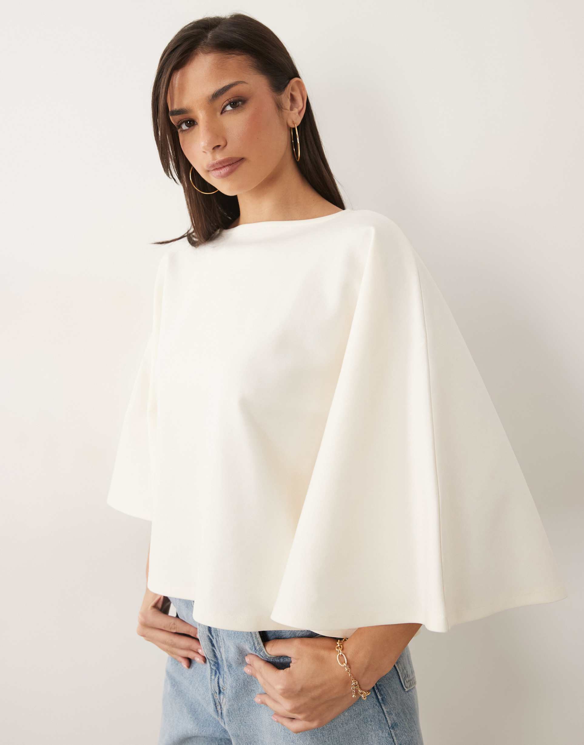 asos design interlock oversized cape style top in cream