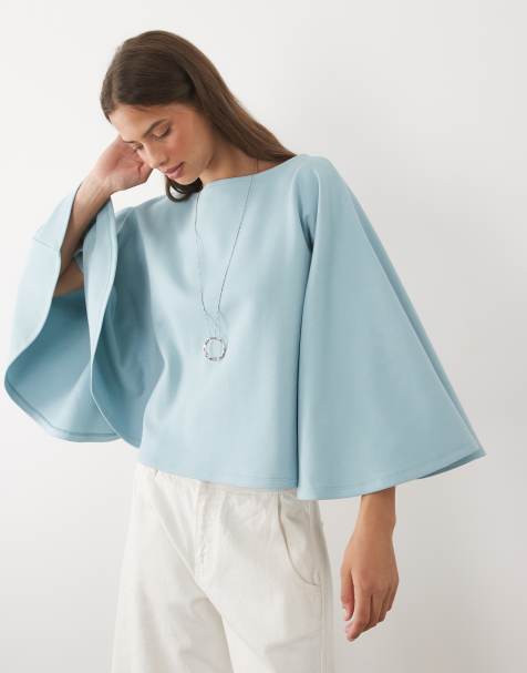 ASOS DESIGN interlock oversized cape style top in light blue - view 1
