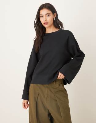 Asos Design Interlock Oversized Crew Neck Top In Black