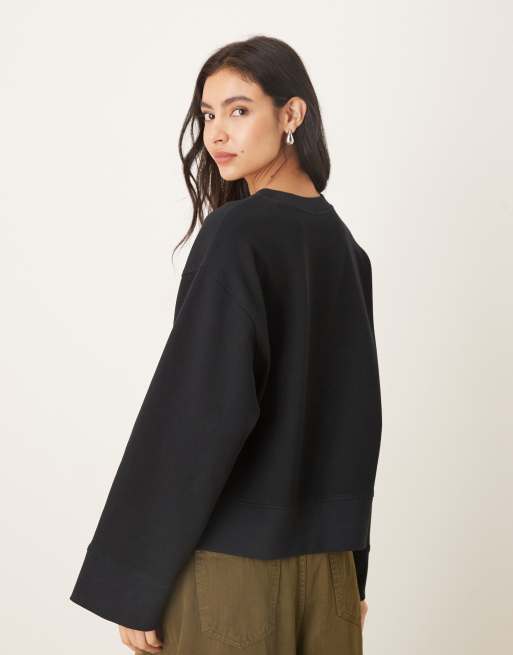 ASOS DESIGN interlock oversized crew neck top in black, 3 of 4
