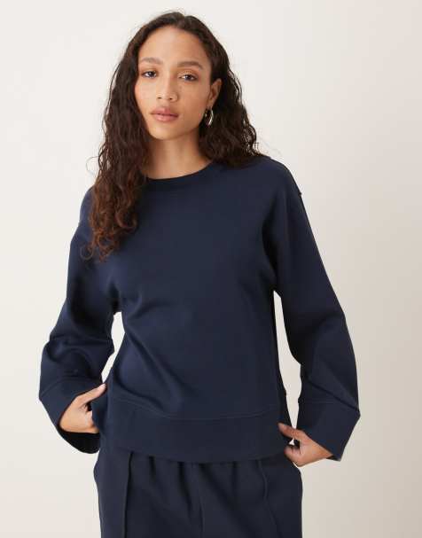 ASOS DESIGN interlock oversized crew neck top in navy - view 1