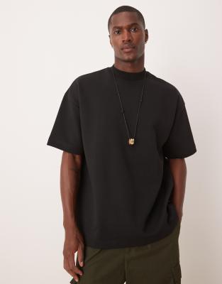 Asos Design Interlock Oversized Dropped Shoulders High Neck T-shirt In Black