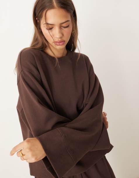 ASOS DESIGN interlock oversized long sleeve top in chocolate - view 2