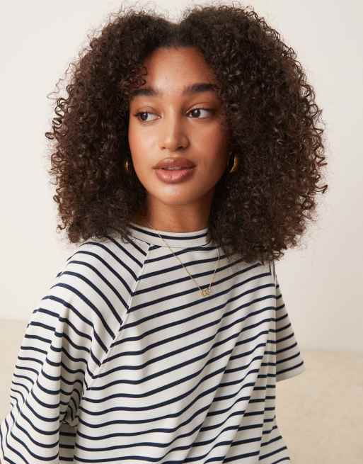 ASOS DESIGN interlock oversized t-shirt in navy and white stripe - part of a set, 2 of 4