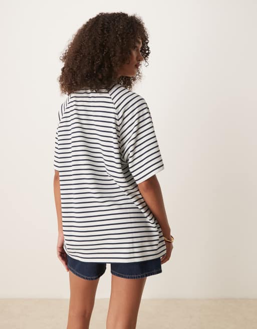 ASOS DESIGN interlock oversized t-shirt in navy and white stripe - part of a set, 3 of 4