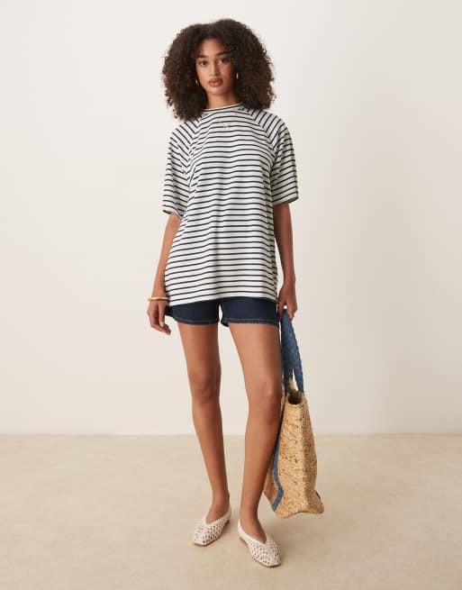 ASOS DESIGN interlock oversized t-shirt in navy and white stripe - part of a set, 4 of 4
