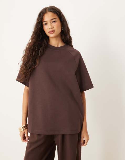 ASOS DESIGN interlock raglan T-shirt in chocolate - part of a set - view 1