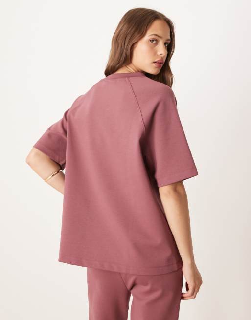 ASOS DESIGN interlock raglan T-shirt in dark rose - part of a set