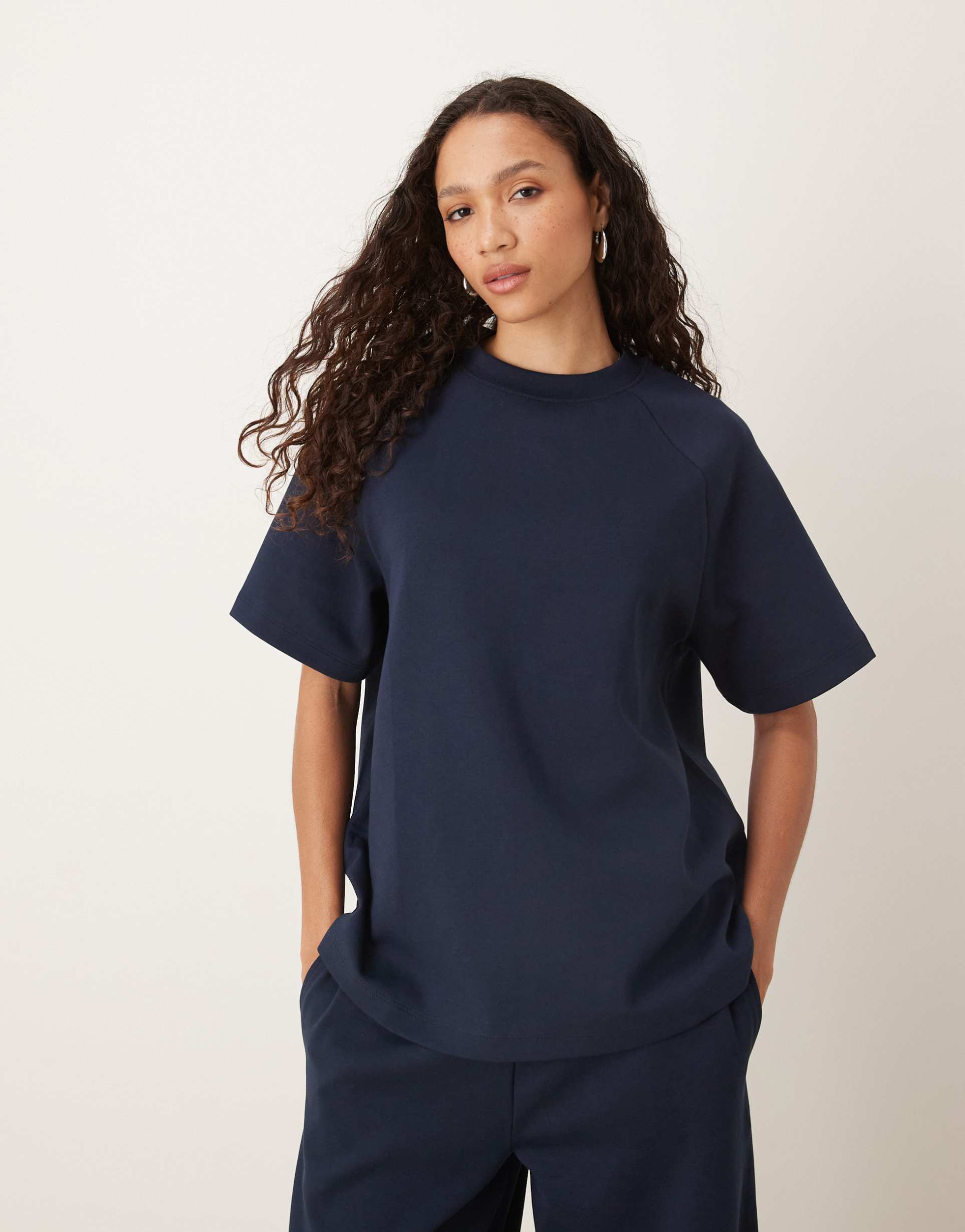 asos design interlock raglan t-shirt in navy - part of a set