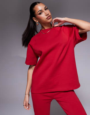 Asos Design Interlock Raglan T-shirt In Navy Red - Part Of A Set