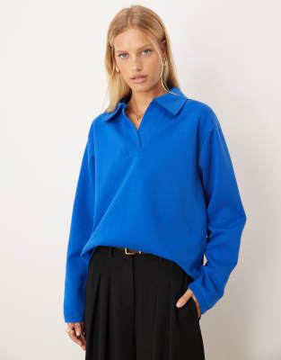 ASOS DESIGN interlock rugby long sleeve top in blue