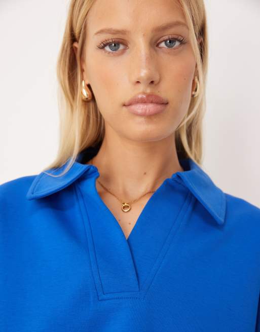 ASOS DESIGN interlock rugby long sleeve top in blue