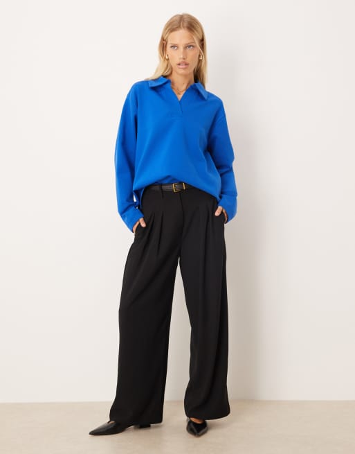 ASOS DESIGN interlock rugby long sleeve top in blue