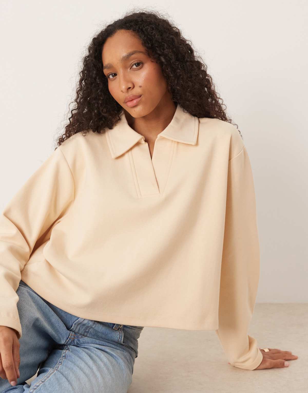 ASOS DESIGN interlock rugby style sweat in buttermilk