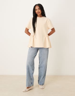 Asos Design Interlock Short Sleeve Peplum T-shirt-white In White