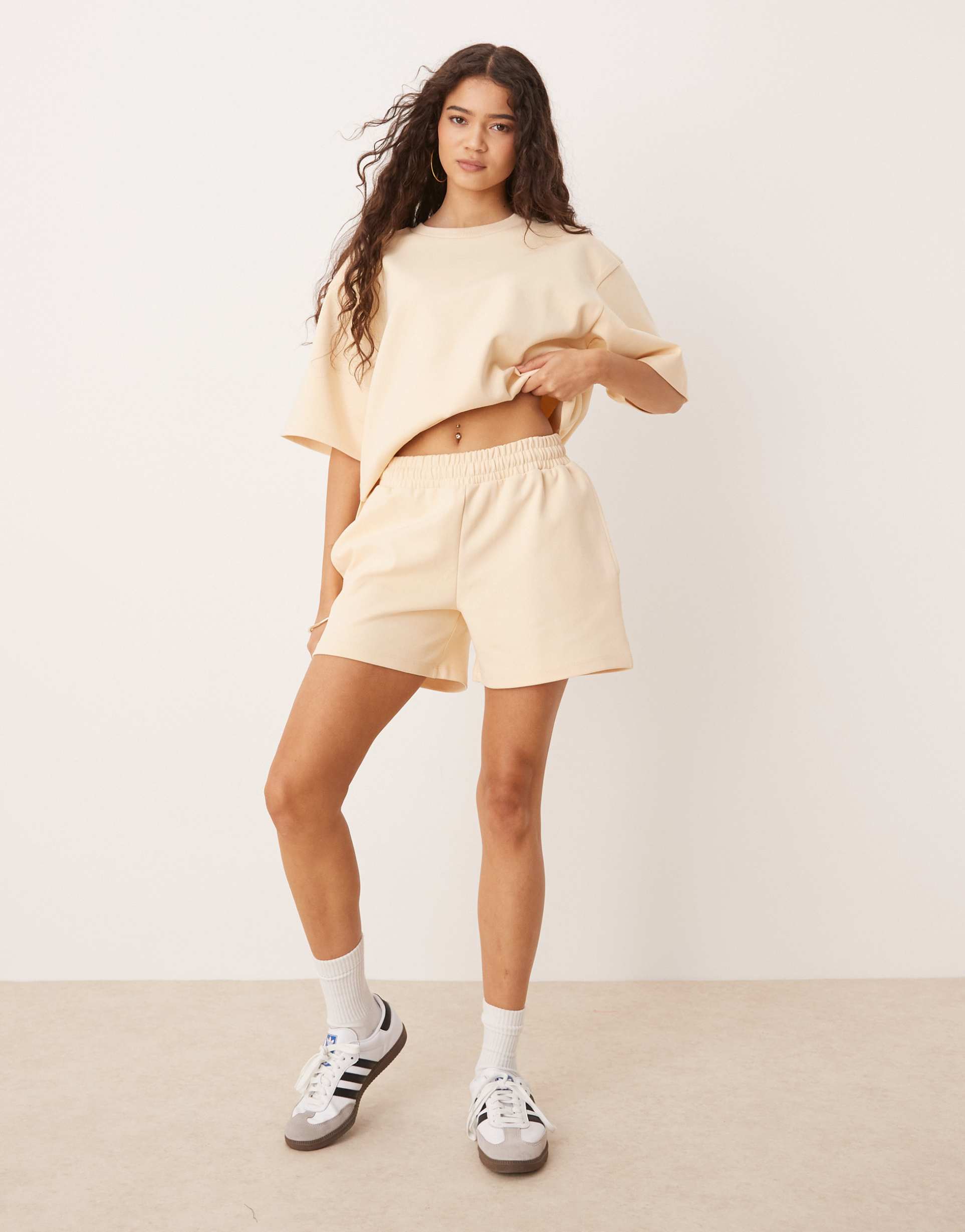 asos design interlock shorts in buttermilk - part of a set