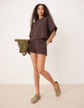 [ASOS DESIGN] ASOS DESIGN interlock shorts in chocolate (part of a set)-Brown L Chocolate