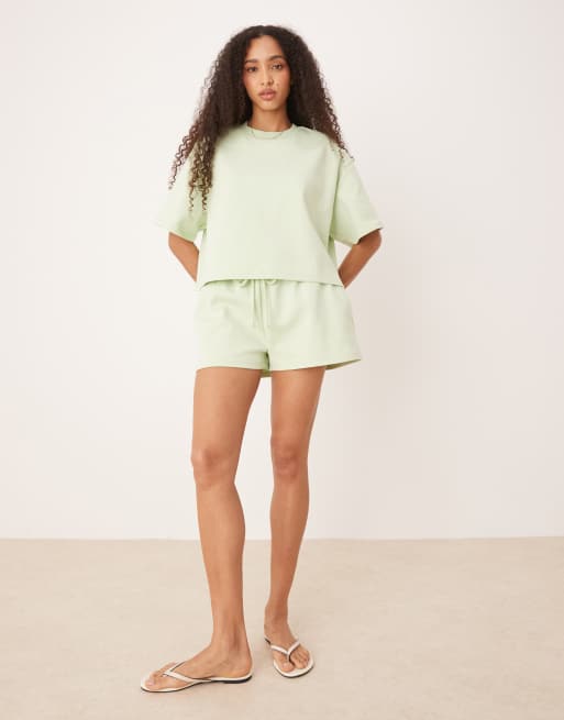 ASOS DESIGN interlock shorts in pastel green - part of a set