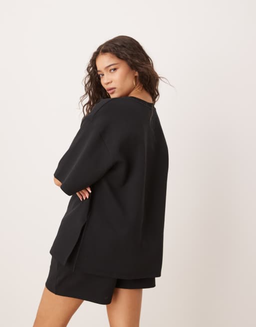 ASOS DESIGN interlock split side T-shirt in black - part of a set