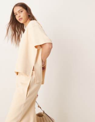 Asos Design Interlock Split Side Tee In White