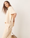 [ASOS DESIGN] ASOS DESIGN interlock split side tee in buttermilk (part of a set)-White M Buttermilk